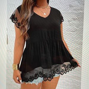 Embroidered Floral Mesh Top